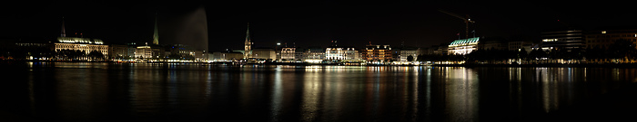Beautiful HDR view on the Alster Lake in Hamburg at night