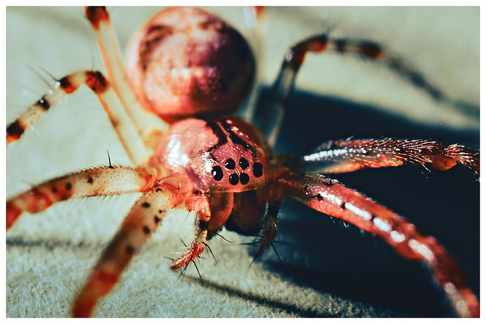 Schaue der feuerroten Spinne in die acht Augen